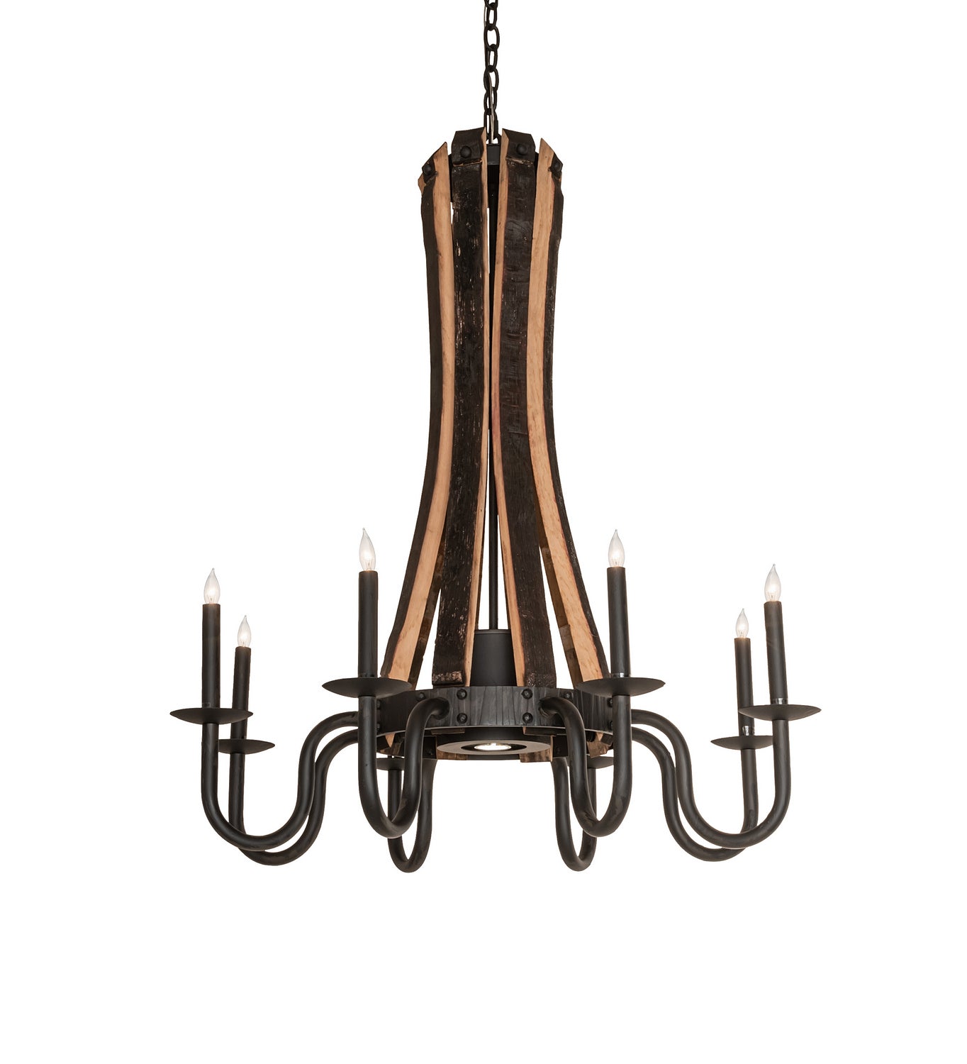 Meyda Tiffany - 241070 - LED Chandelier - Barrel Stave - Costello Black Hand Rubbed Iron/Wood