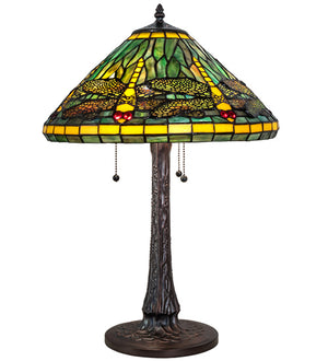 Meyda Tiffany - 241975 - Three Light Table Lamp - Tiffany Dragonfly - Mahogany Bronze