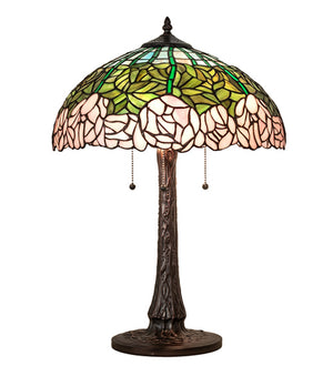 Meyda Tiffany - 242043 - Three Light Table Lamp - Tiffany Cabbage Rose - Mahogany Bronze