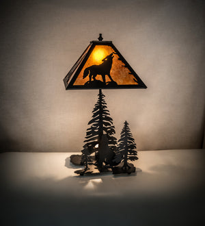 Meyda Tiffany - 242540 - Two Light Table Lamp - Wolf At Dawn - Black Metal