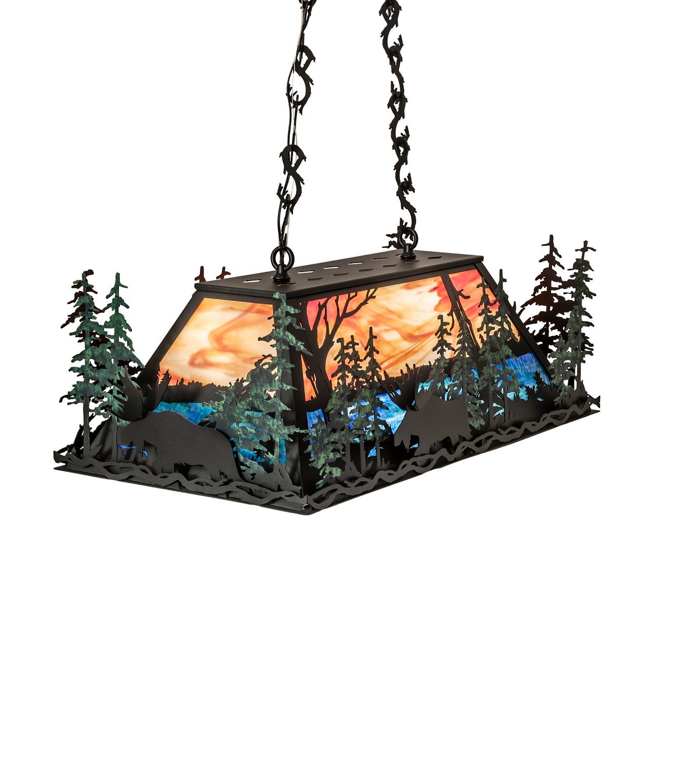 Meyda Tiffany - 242848 - Six Light Pendant - Moose Through The Trees - Textured Black/Green Trees