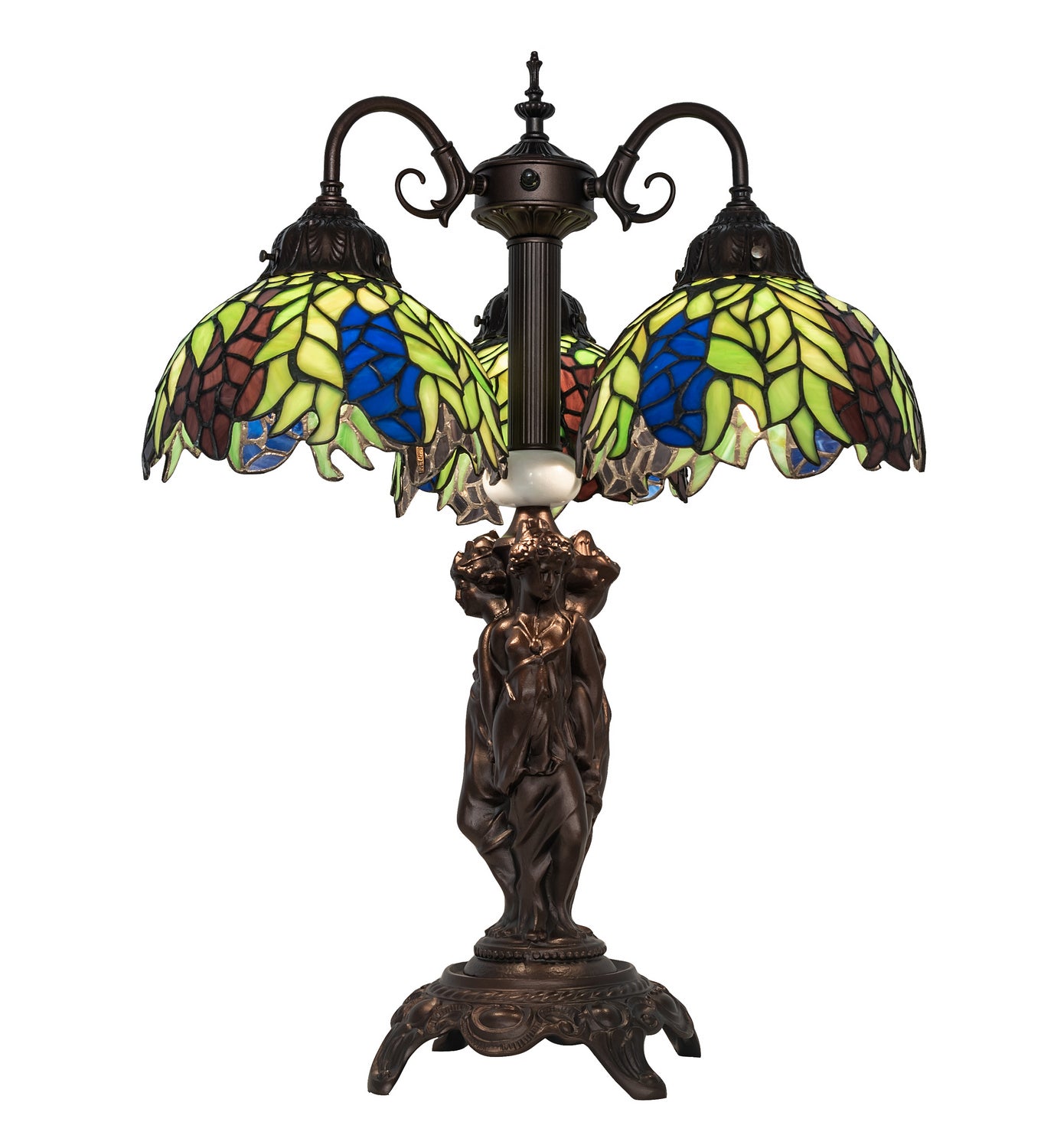 Meyda Tiffany - 245478 - Three Light Table Lamp - Tiffany Honey Locust - Mahogany Bronze