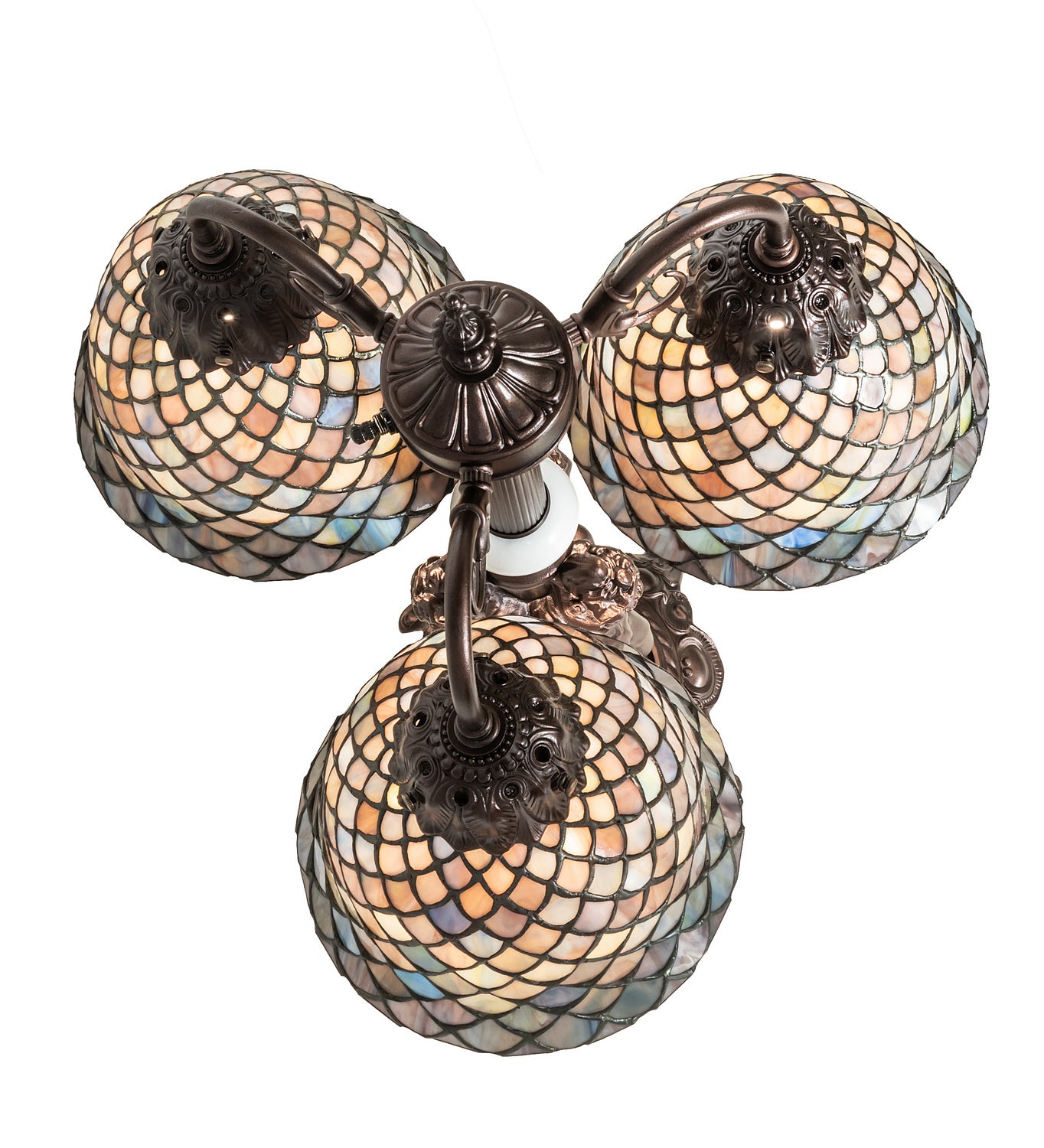 Meyda Tiffany - 245479 - Three Light Table Lamp - Tiffany Fishscale - Mahogany Bronze