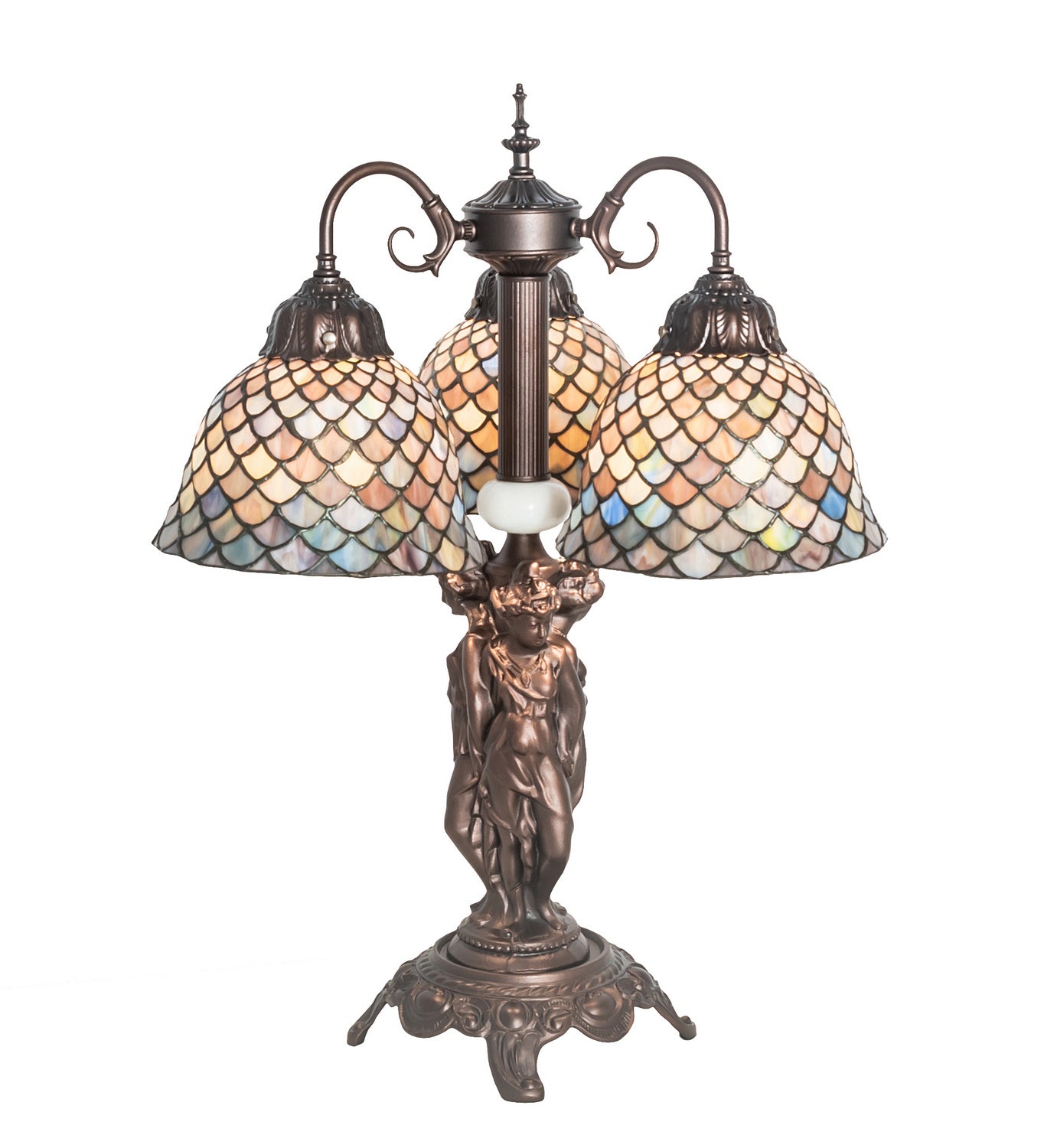 Meyda Tiffany - 245479 - Three Light Table Lamp - Tiffany Fishscale - Mahogany Bronze