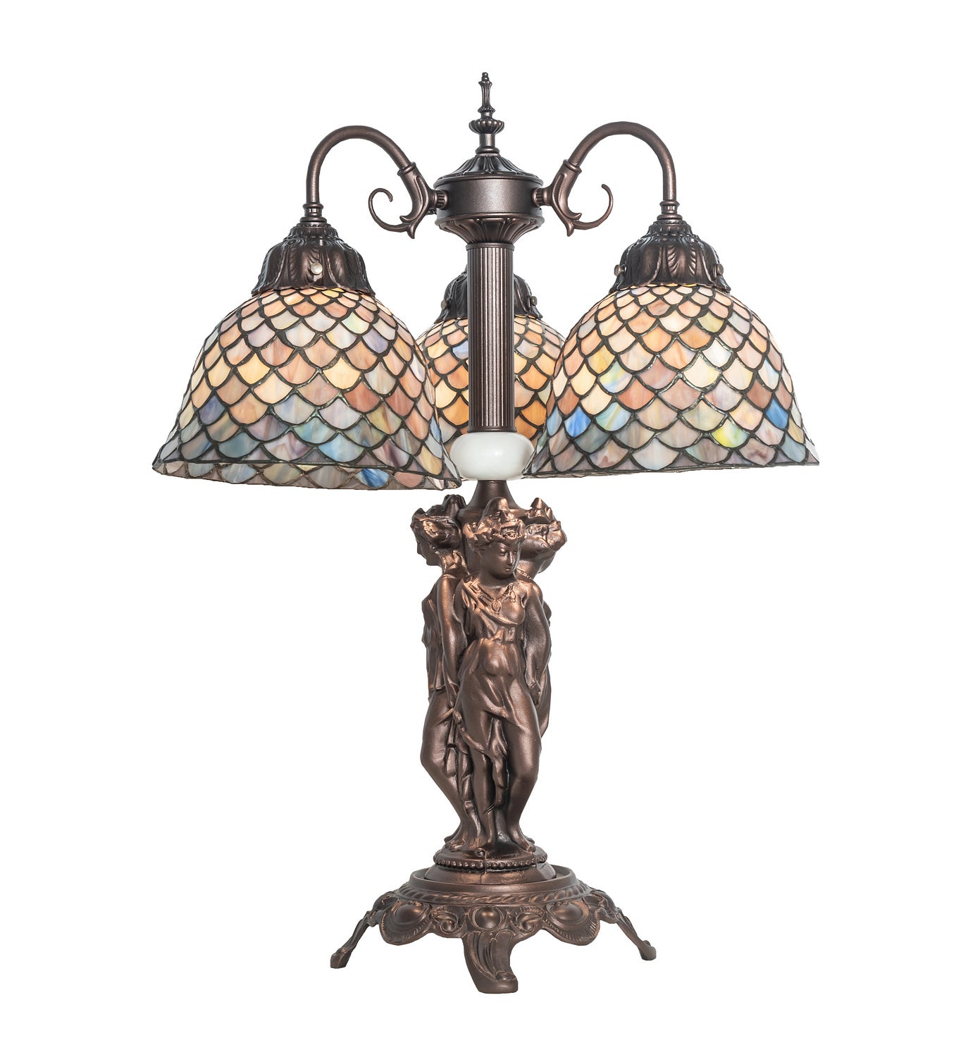 Meyda Tiffany - 245479 - Three Light Table Lamp - Tiffany Fishscale - Mahogany Bronze