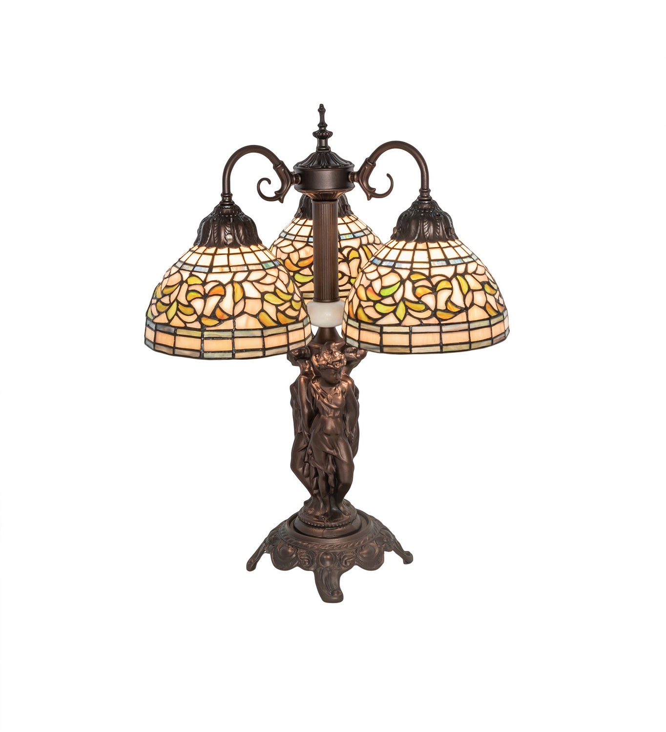 Meyda Tiffany - 245480 - Three Light Table Lamp - Tiffany Turning Leaf - Mahogany Bronze