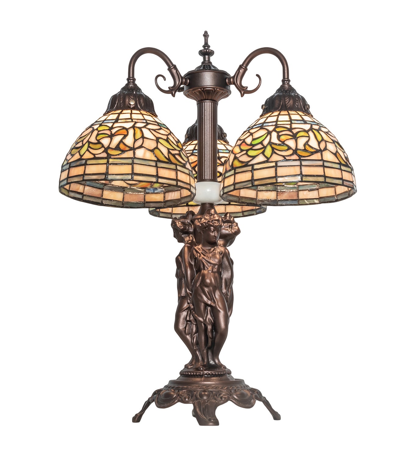 Meyda Tiffany - 245480 - Three Light Table Lamp - Tiffany Turning Leaf - Mahogany Bronze