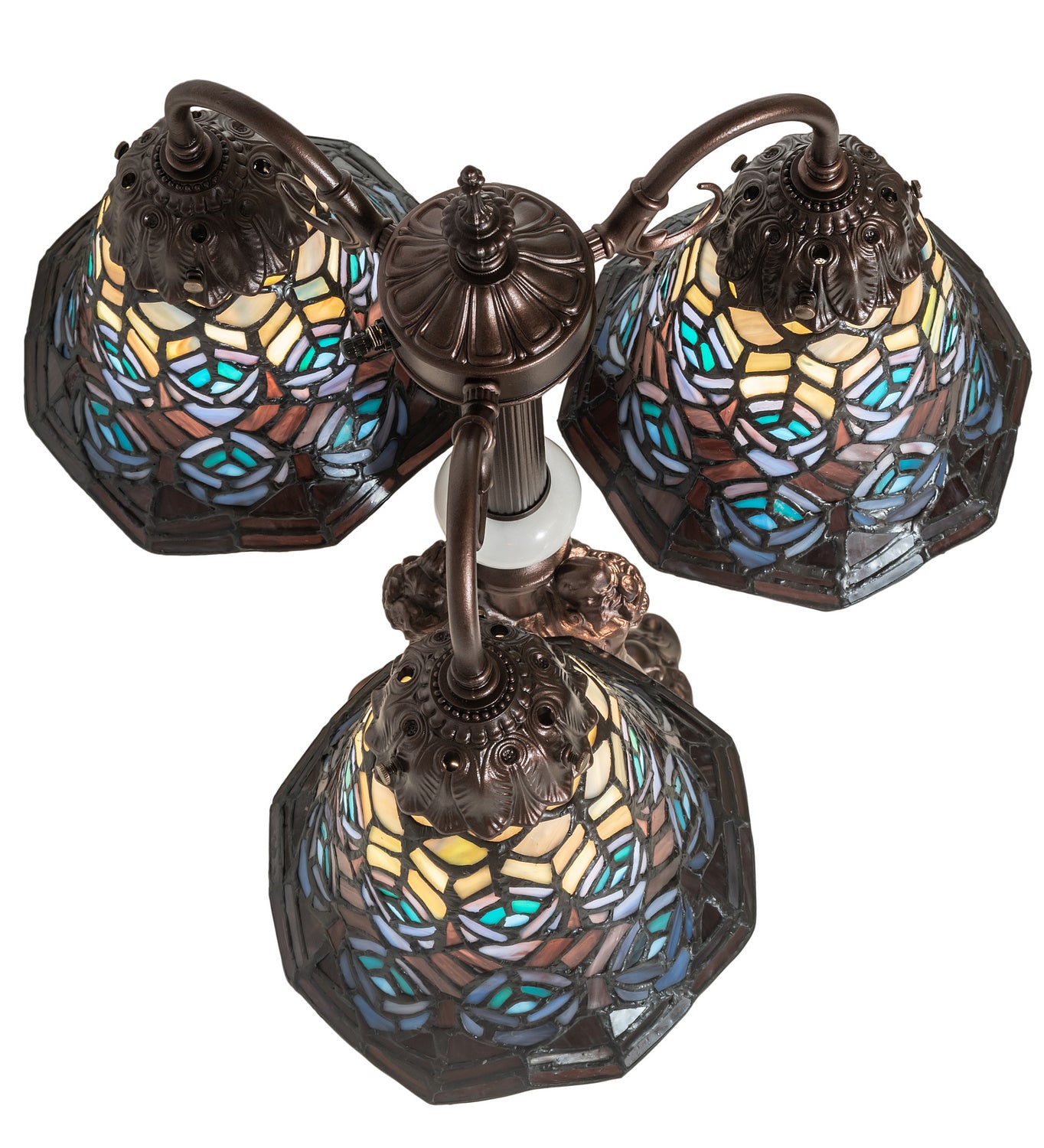 Meyda Tiffany - 245482 - Three Light Table Lamp - Tiffany Peacock Feather - Mahogany Bronze