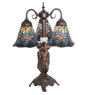 Meyda Tiffany - 245482 - Three Light Table Lamp - Tiffany Peacock Feather - Mahogany Bronze