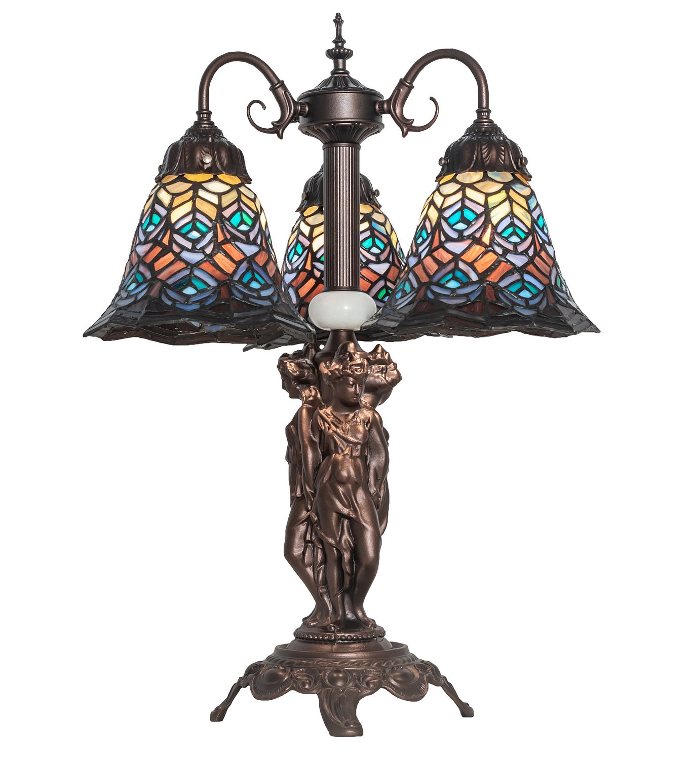 Meyda Tiffany - 245482 - Three Light Table Lamp - Tiffany Peacock Feather - Mahogany Bronze