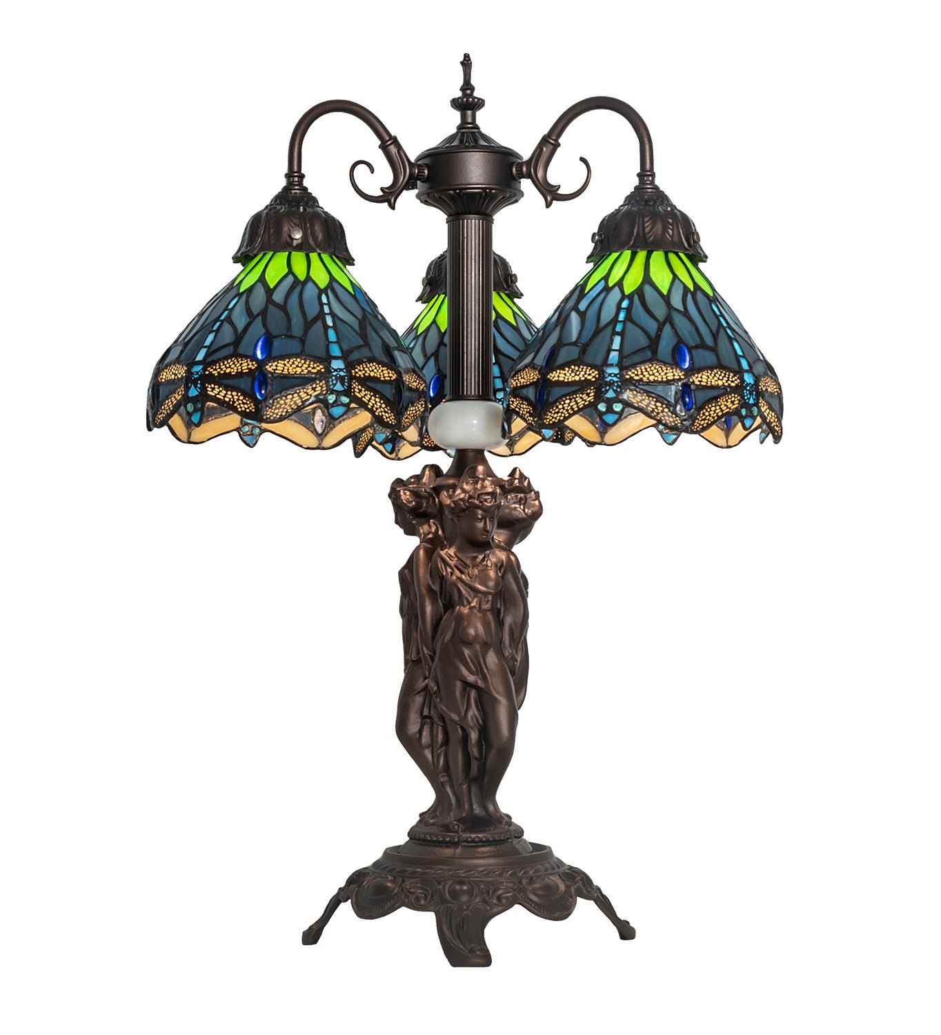 Meyda Tiffany - 245483 - Three Light Table Lamp - Tiffany Hanginghead Dragonfly - Mahogany Bronze