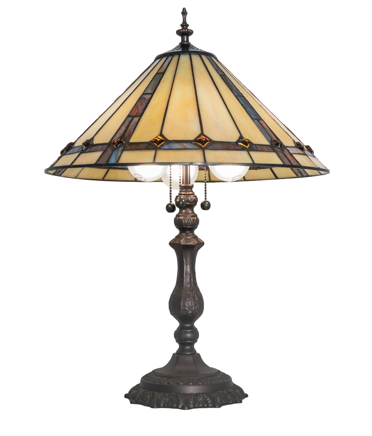 Meyda Tiffany - 245630 - Three Light Table Lamp - Belvidere - Mahogany Bronze