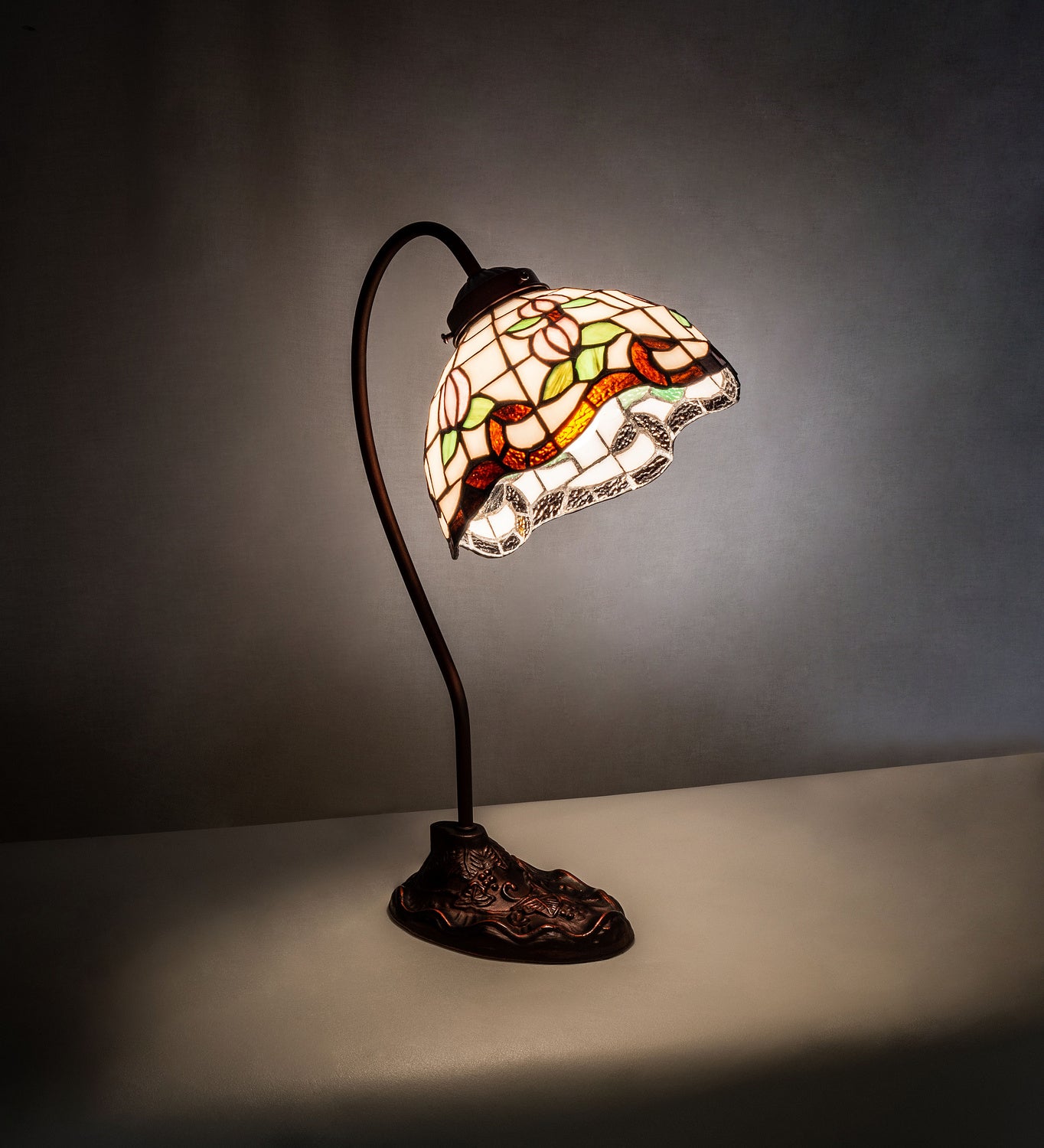 Meyda Tiffany - 247780 - One Light Desk Lamp - Roseborder - Mahogany Bronze