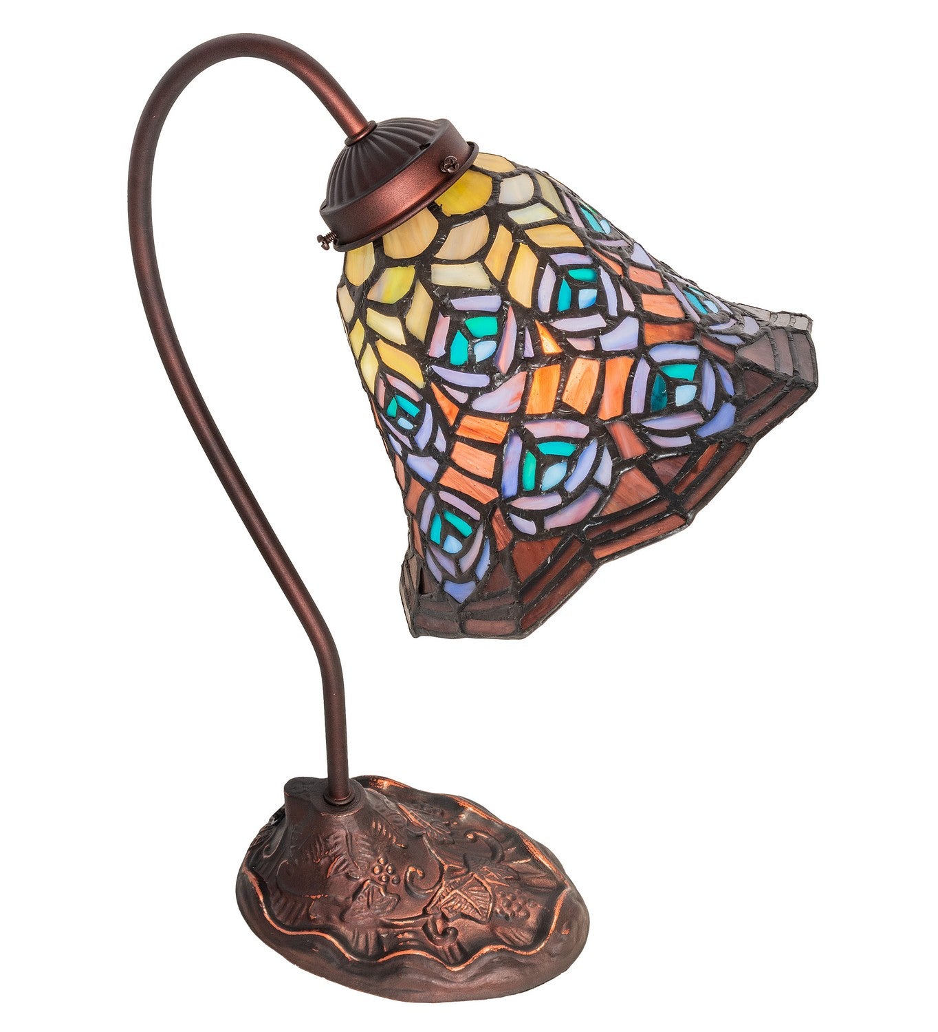 Meyda Tiffany - 247790 - One Light Desk Lamp - Tiffany Peacock Feather - Mahogany Bronze