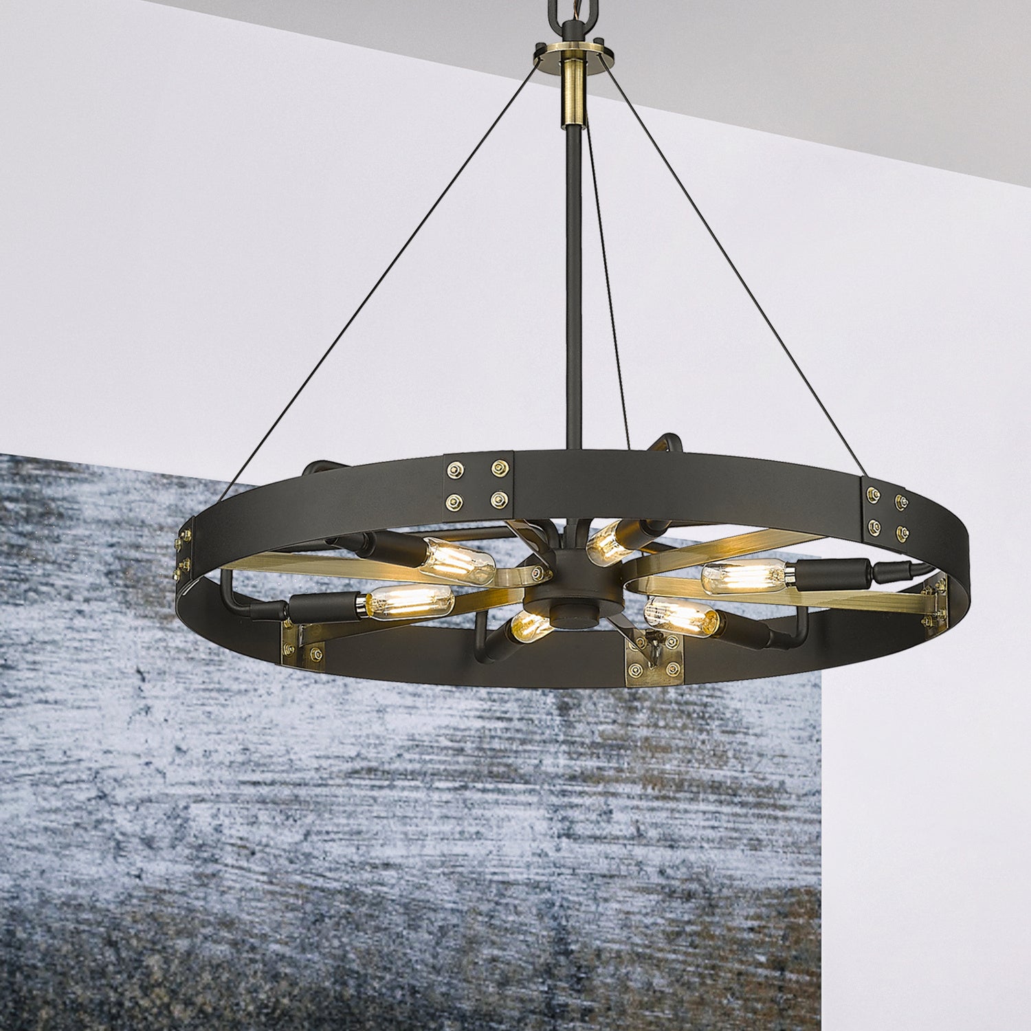 Golden - 3866-M NB-AB - Six Light Pendant - Vaughn - Natural Black