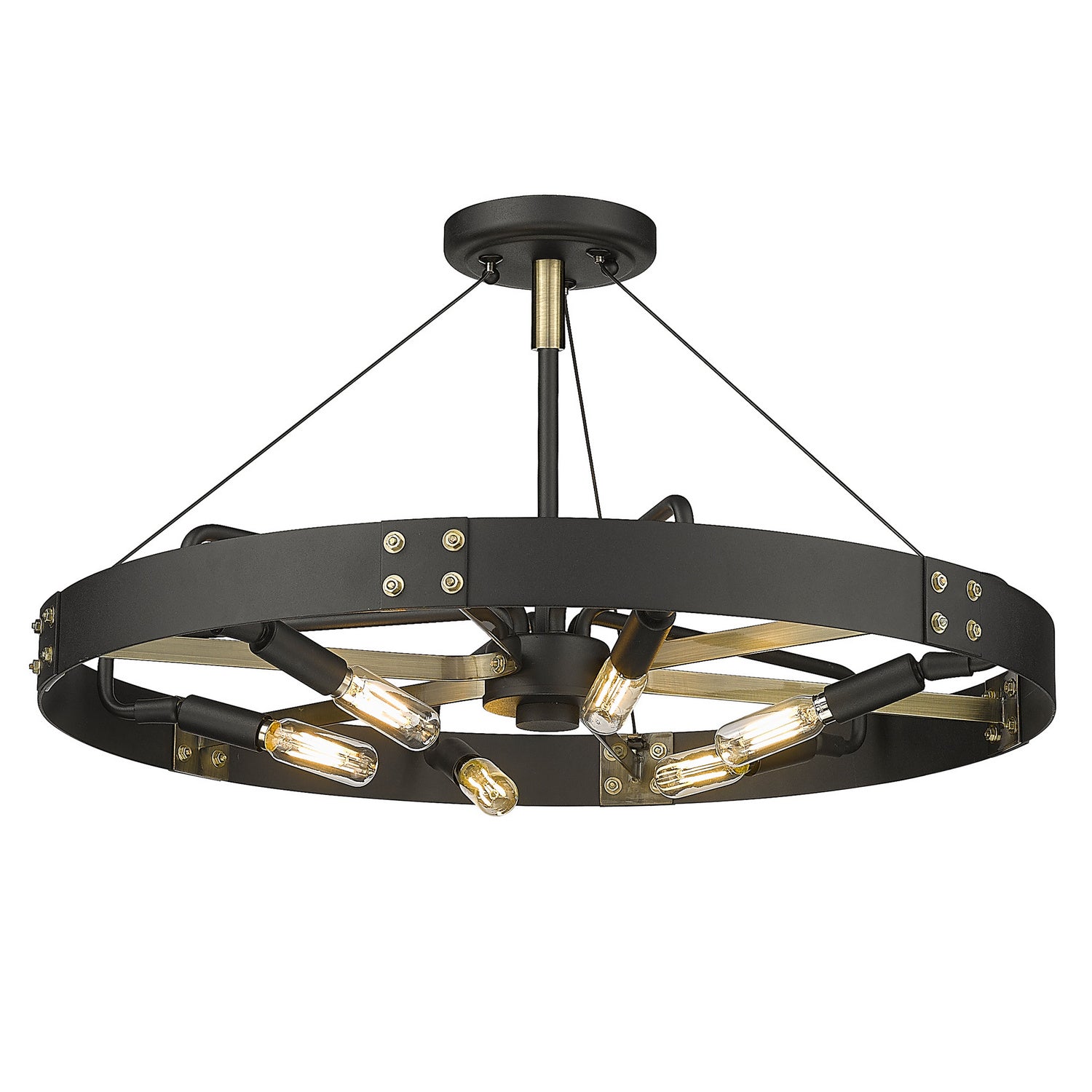 Golden - 3866-MSF NB-AB - Six Light Semi-Flush Mount - Vaughn - Natural Black