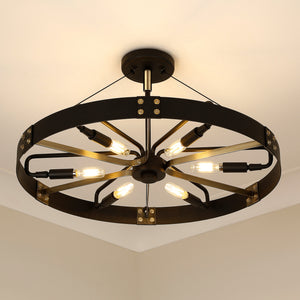 Golden - 3866-MSF NB-AB - Six Light Semi-Flush Mount - Vaughn - Natural Black