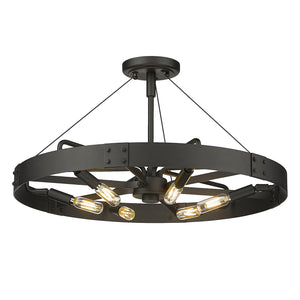 Golden - 3866-MSF NB-NB - Six Light Semi-Flush Mount - Vaughn - Natural Black