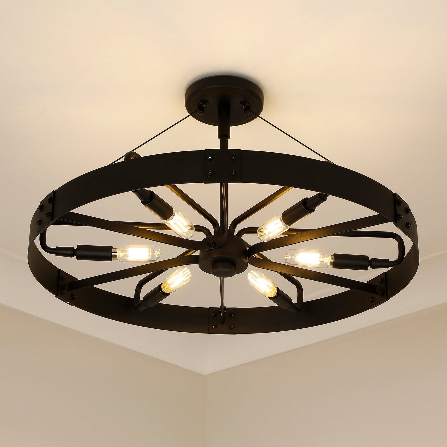 Golden - 3866-MSF NB-NB - Six Light Semi-Flush Mount - Vaughn - Natural Black