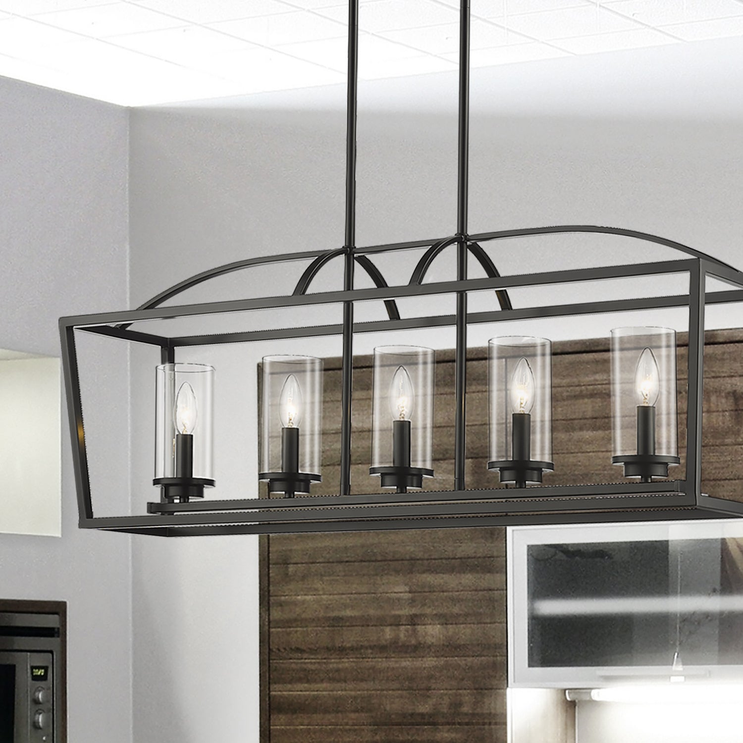 Golden - 4309-LP BLK-BLK-CLR - Five Light Linear Pendant - Mercer - Matte Black