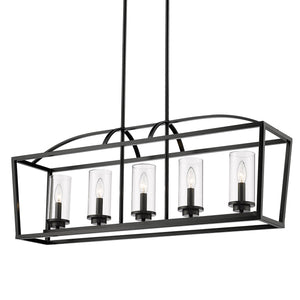 Golden - 4309-LP BLK-BLK-CLR - Five Light Linear Pendant - Mercer - Matte Black