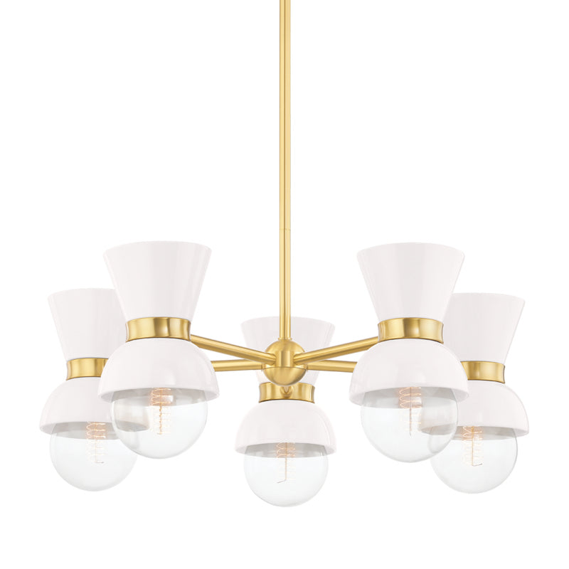 Mitzi - H469805-AGB/CCR - Five Light Chandelier - Gillian - Aged Brass/Ceramic Gloss Cream