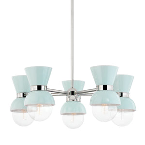 Mitzi - H469805-PN/CRB - Five Light Chandelier - Gillian - Polished Nickel/Ceramic Gloss Robins Egg Blue