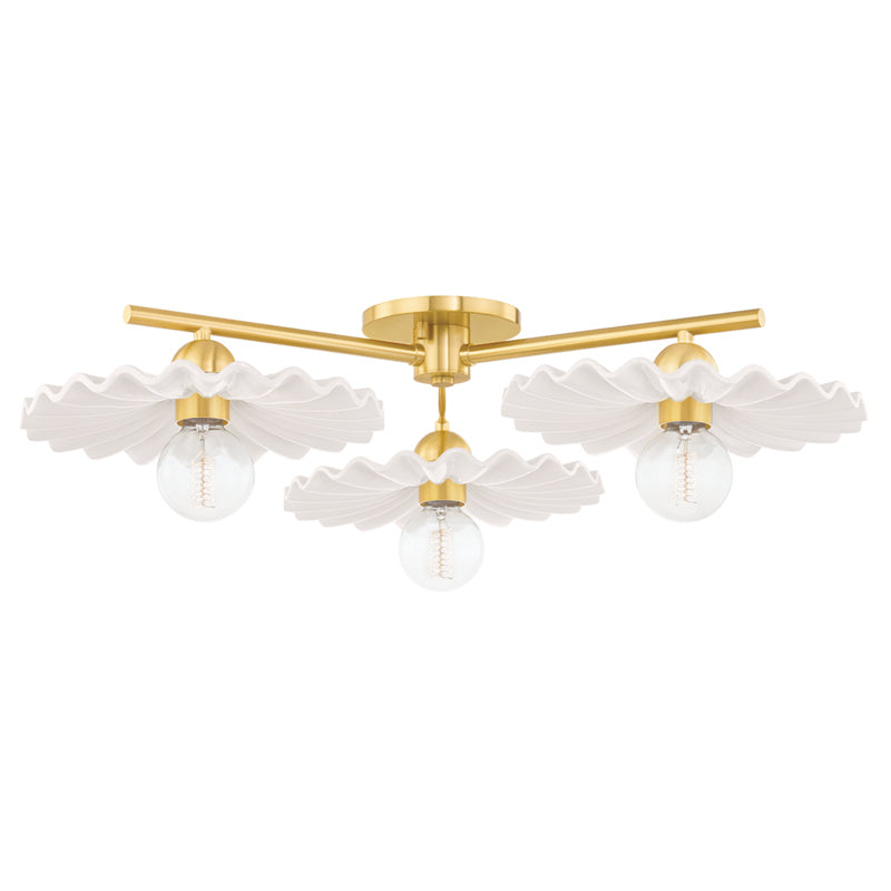 Mitzi - H499603-AGB/CCR - Three Light Semi Flush Mount - Tinsley - Aged Brass/Ceramic Gloss Cream