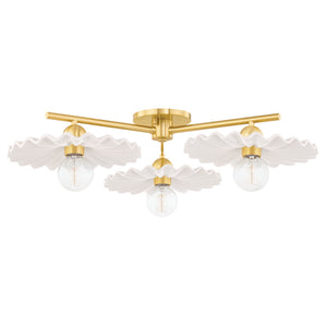 Mitzi - H499603-AGB/CCR - Three Light Semi Flush Mount - Tinsley - Aged Brass/Ceramic Gloss Cream