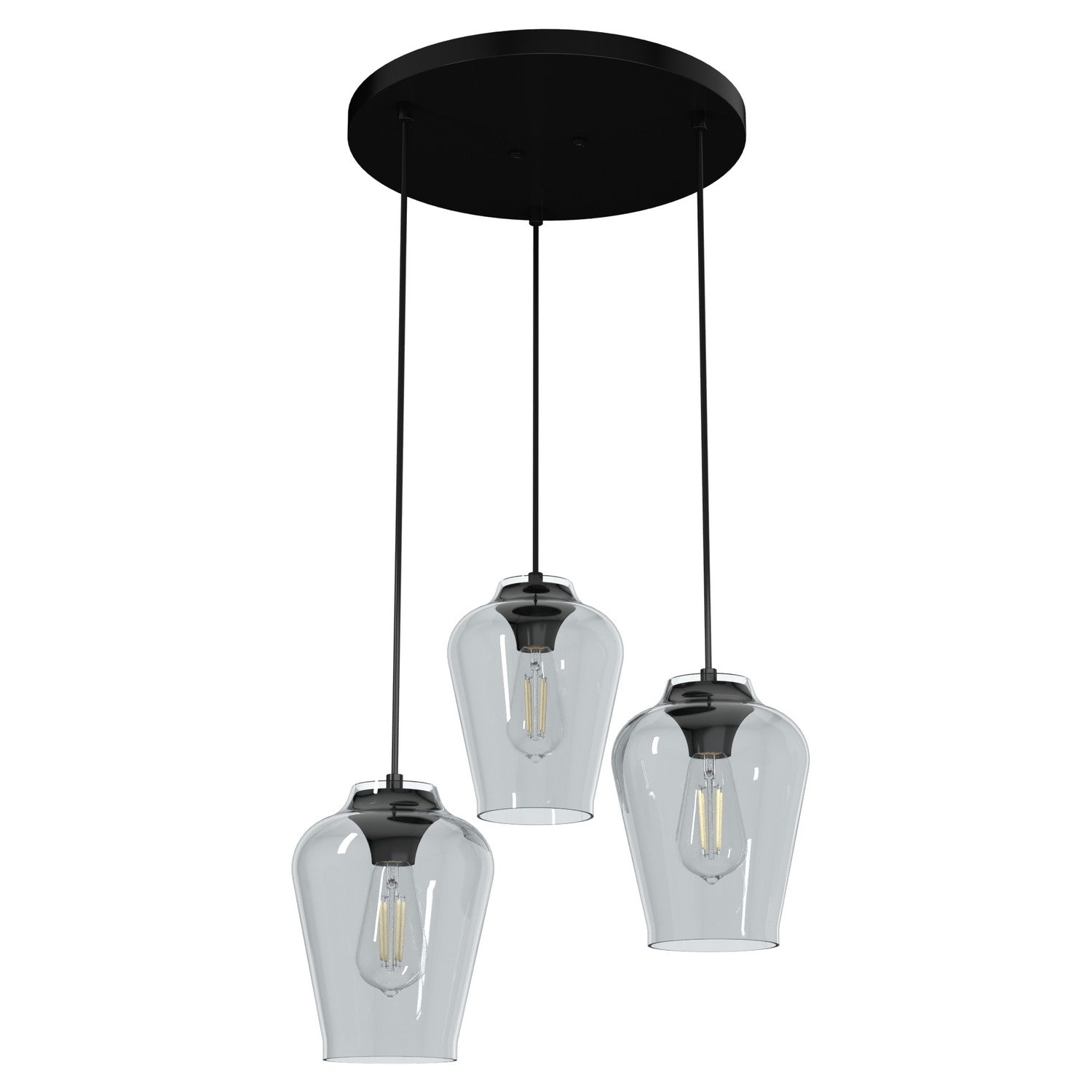 Hunter - 19728 - Three Light Pendant - Vidria - Matte Black