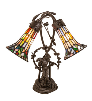 Meyda Tiffany - 133659 - Two Light Table Lamp - Stained Glass Pond Lily - Mahogany Bronze