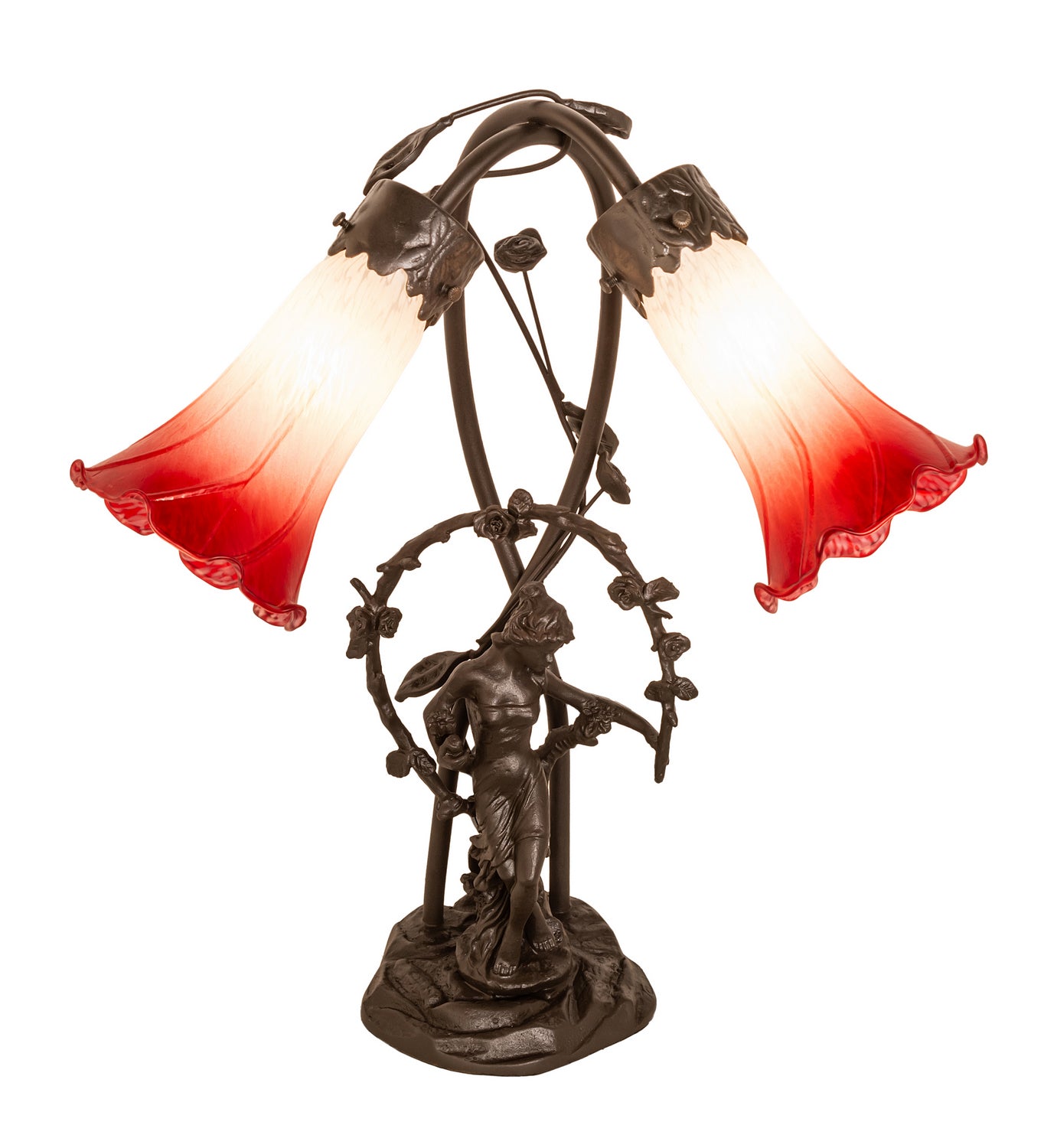 Meyda Tiffany - 144697 - Two Light Table Lamp - Red/White - Mahogany Bronze