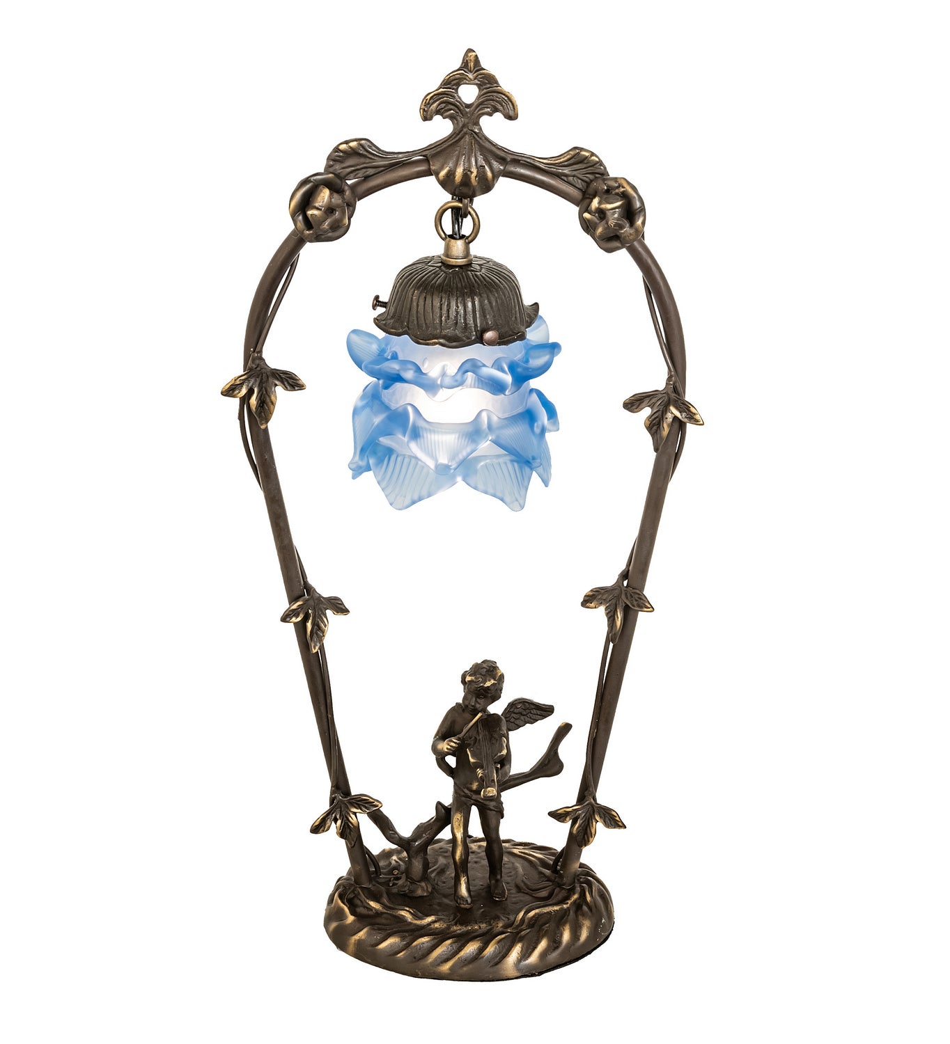 Meyda Tiffany - 17428 - One Light Mini Lamp - Blue Cherub - Mahogany Bronze