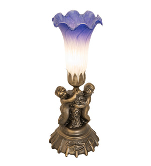 Meyda Tiffany - 225850 - One Light Mini Lamp - Blue/White Pond Lily - Antique Brass