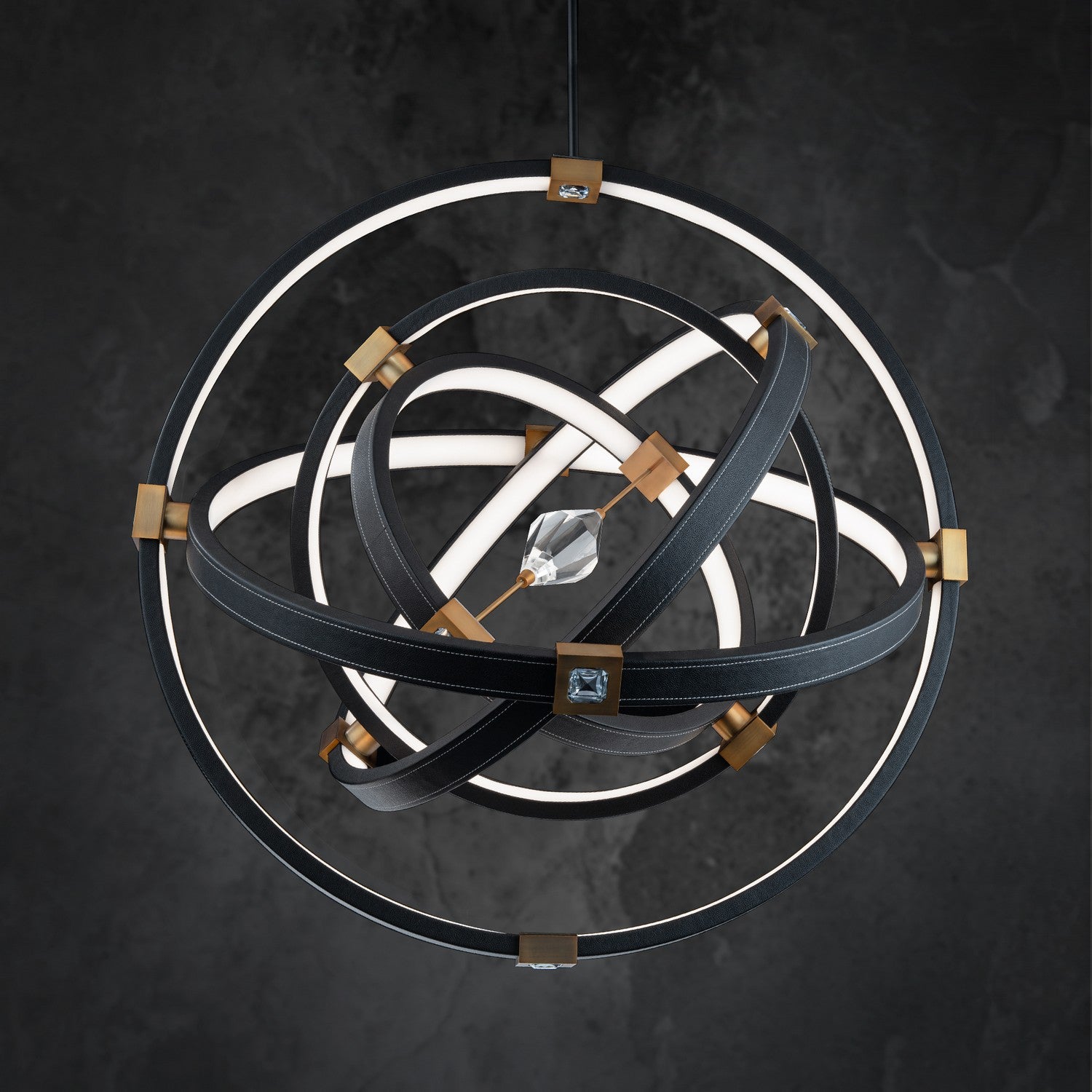 Schonbek Beyond - BPD45236-BK/AB - LED Pendant - Atomic - Black Leather - Aged Brass