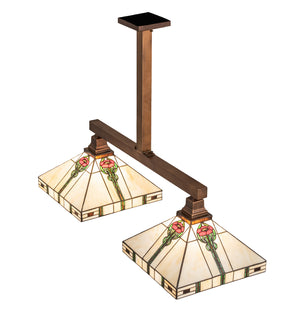 Meyda Tiffany - 250066 - Two Light Island Pendant - Parker Poppy - Craftsman Brown