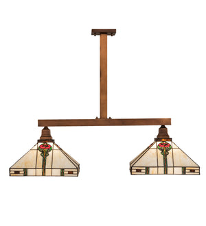 Meyda Tiffany - 250066 - Two Light Island Pendant - Parker Poppy - Craftsman Brown