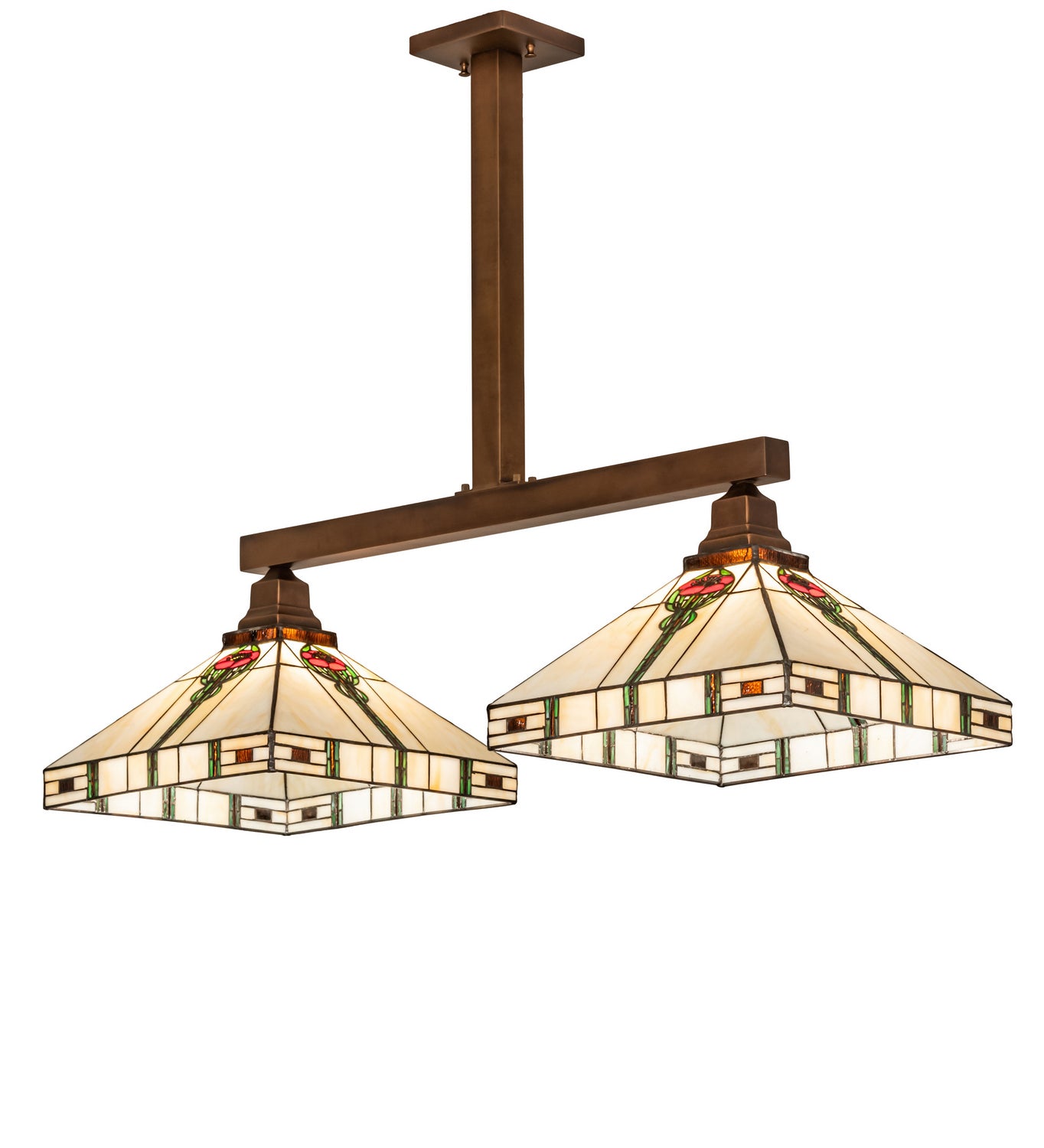 Meyda Tiffany - 250066 - Two Light Island Pendant - Parker Poppy - Craftsman Brown