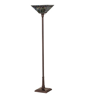 Meyda Tiffany - 251412 - One Light Torchiere - Tiffany Jeweled Peacock - Mahogany Bronze