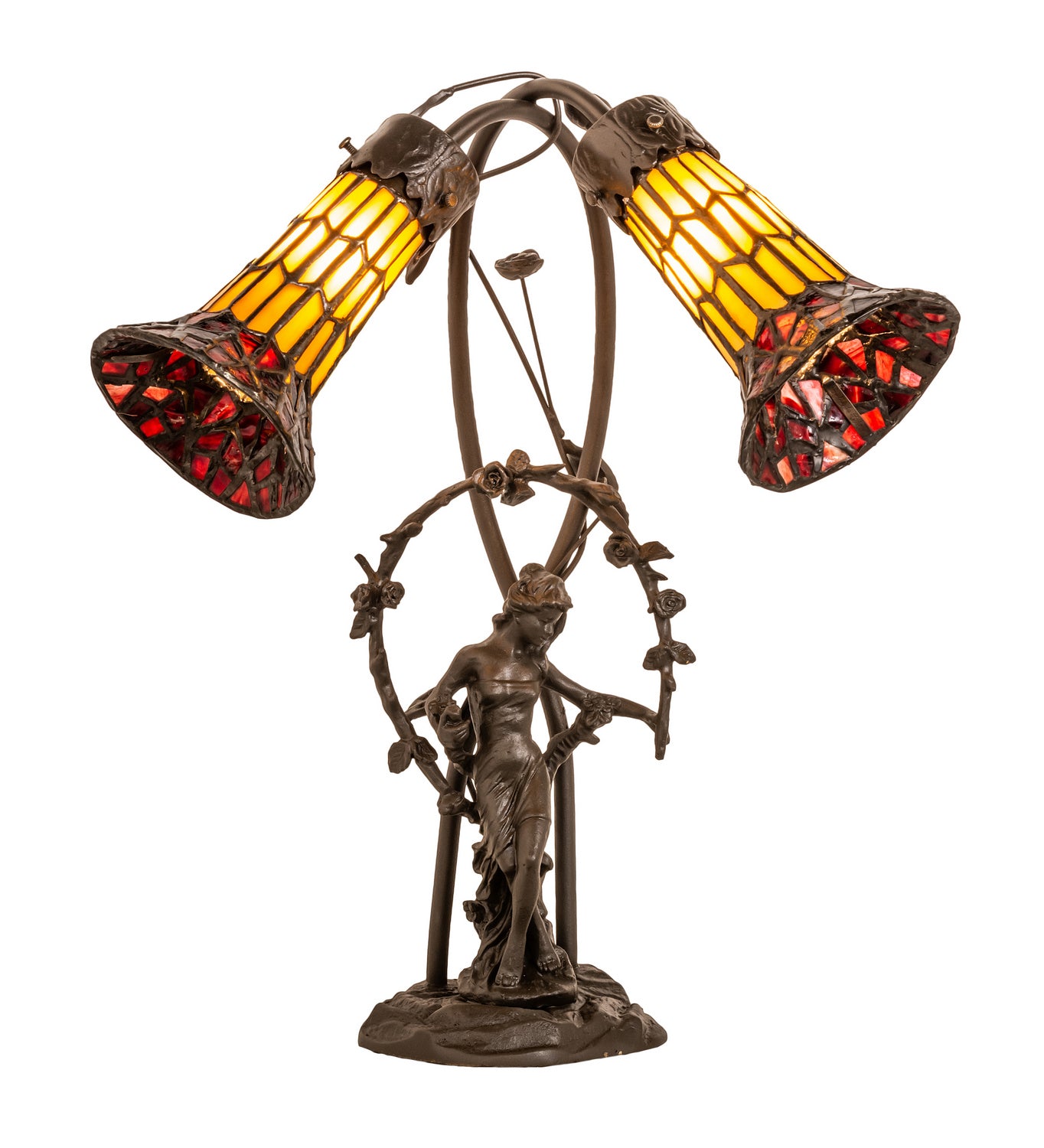 Meyda Tiffany - 251672 - Two Light Table Lamp - Stained Glass Pond Lily - Mahogany Bronze