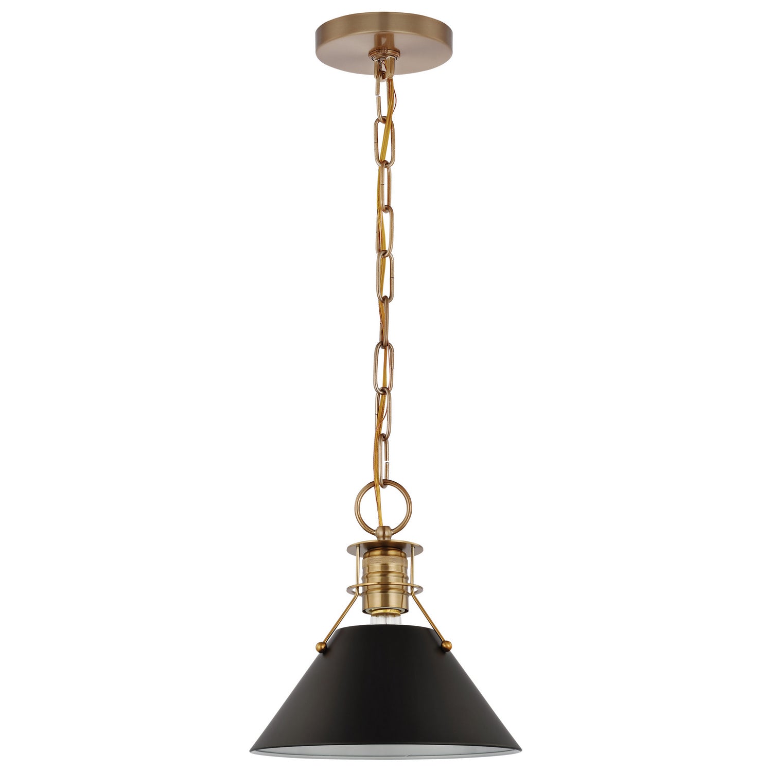 Nuvo Lighting - 60-7521 - One Light Pendant - Outpost - Matte Black / Burnished Brass