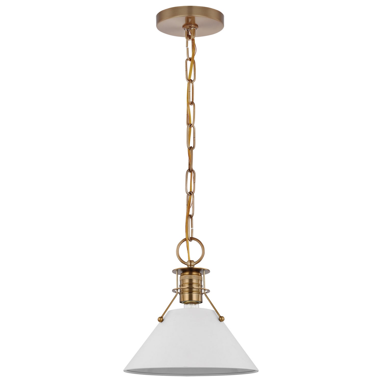 Nuvo Lighting - 60-7522 - One Light Pendant - Outpost - Matte White / Burnished Brass