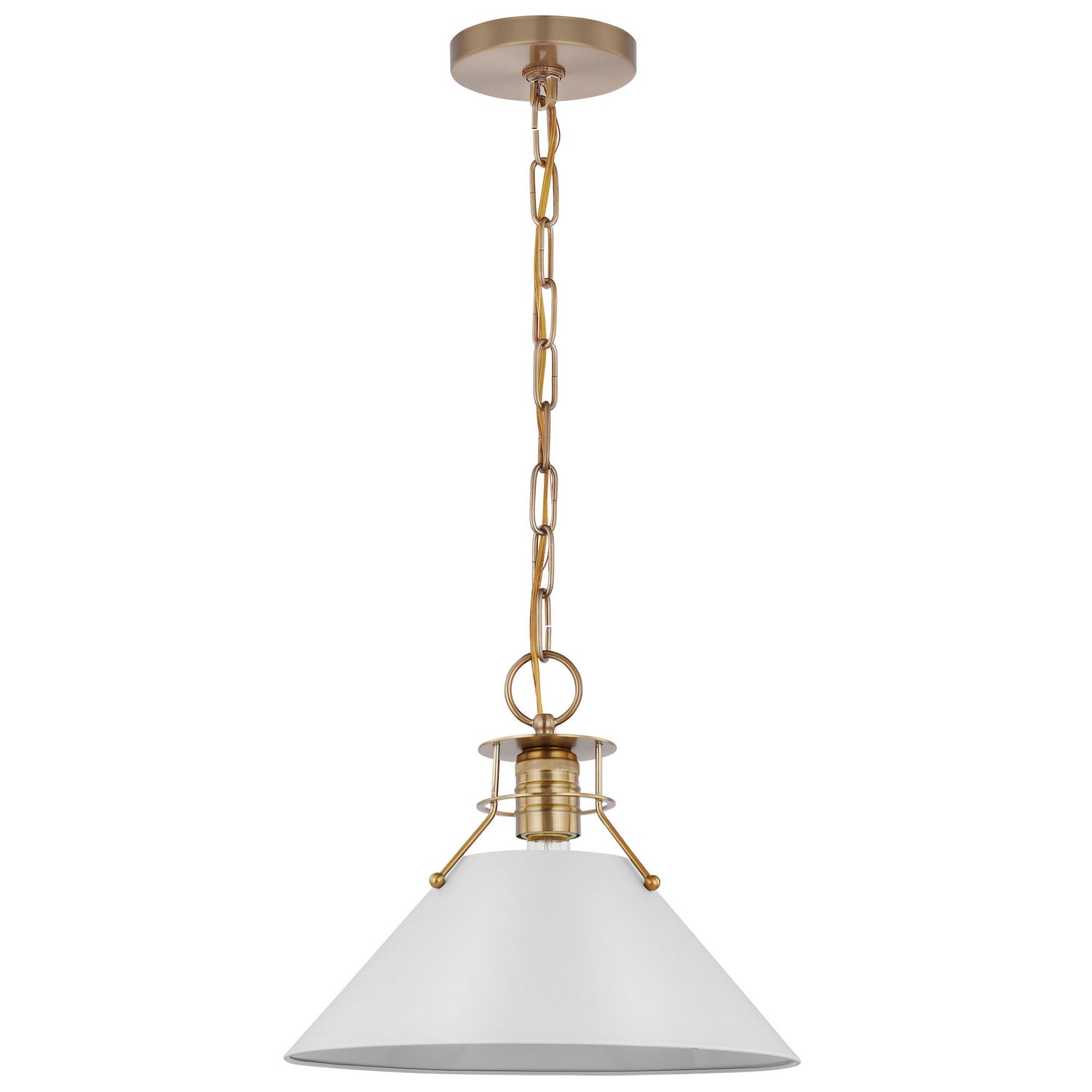 Nuvo Lighting - 60-7524 - One Light Pendant - Outpost - Matte White / Burnished Brass