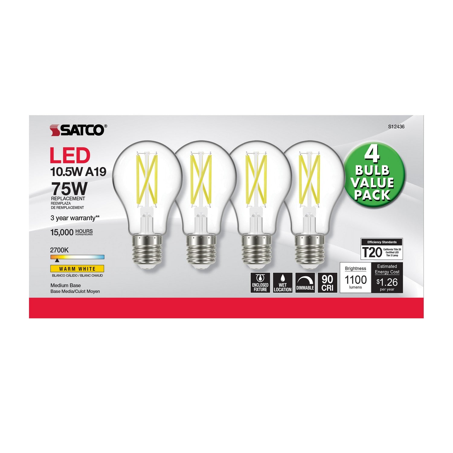 Satco - S12436 - Light Bulb - Clear