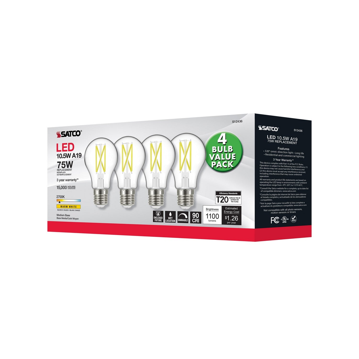 Satco - S12436 - Light Bulb - Clear