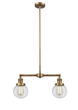 Innovations - 209-BB-G202-6 - Two Light Island Pendant - Franklin Restoration - Brushed Brass