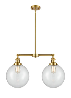 Innovations - 209-SG-G202-10 - Two Light Island Pendant - Franklin Restoration - Satin Gold