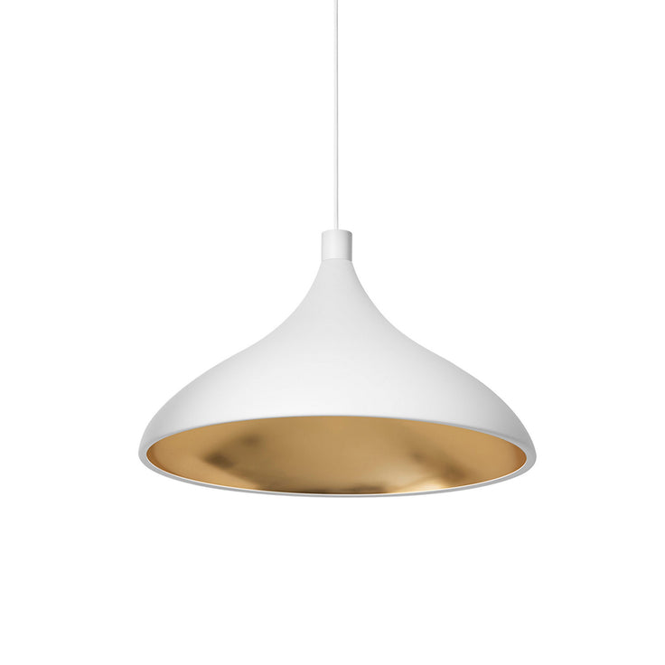 Pablo Designs - SWEL SNG XL WID WHT/BRA - LED Pendant - Swell - White/ Brass