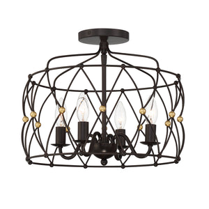 Crystorama - ZUC-A9030-EB-GA_CEILING - Four Light Semi Flush Mount - Zucca - English Bronze / Antique Gold