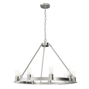 Hunter - 19031 - Nine Light Chandelier - Saddlewood - Brushed Nickel